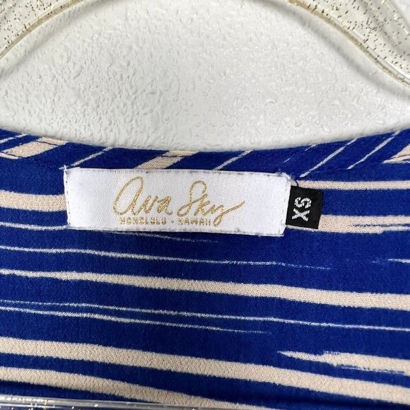 Ava Sky Blue Sapphire Stripe Button Front Dolman Rayon Blouse Womens XS - Picture 4 of 8